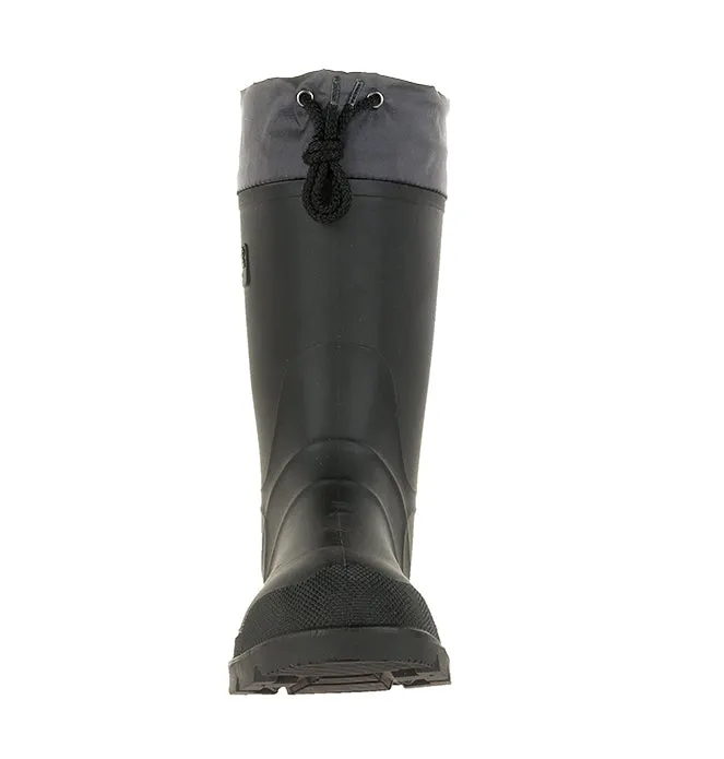 Kamik Forester Black/Charcoal Pull On Rounded Toe Lug Sole Mid-Calf Rubber Boots
