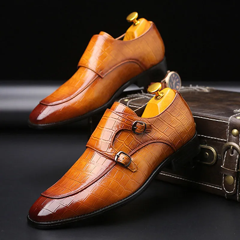 Men's alligator embossed double monk strap loafers