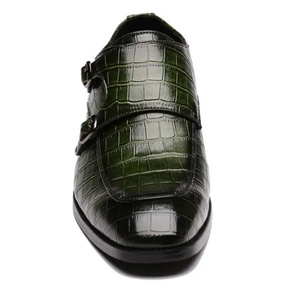 Men's alligator embossed double monk strap loafers