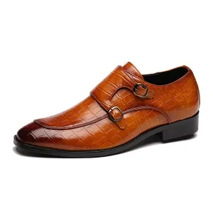 Men's alligator embossed double monk strap loafers