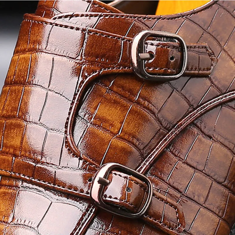 Men's alligator embossed double monk strap loafers