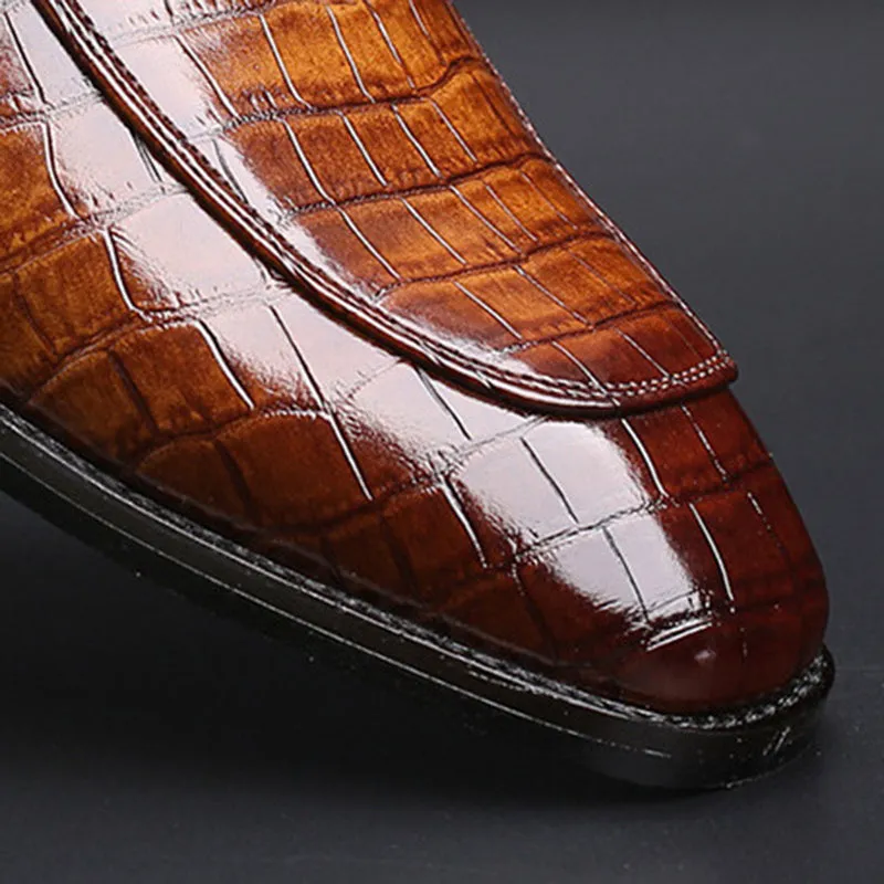 Men's alligator embossed double monk strap loafers