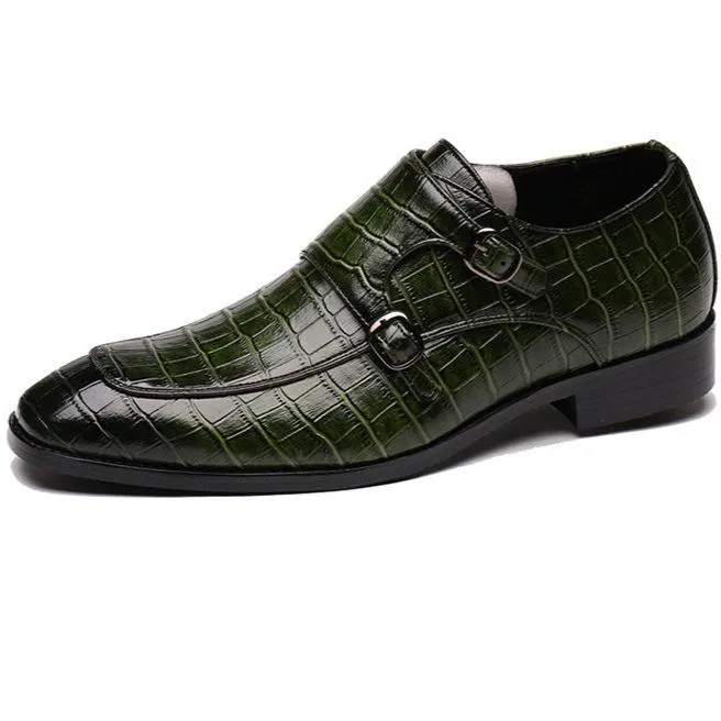 Men's alligator embossed double monk strap loafers