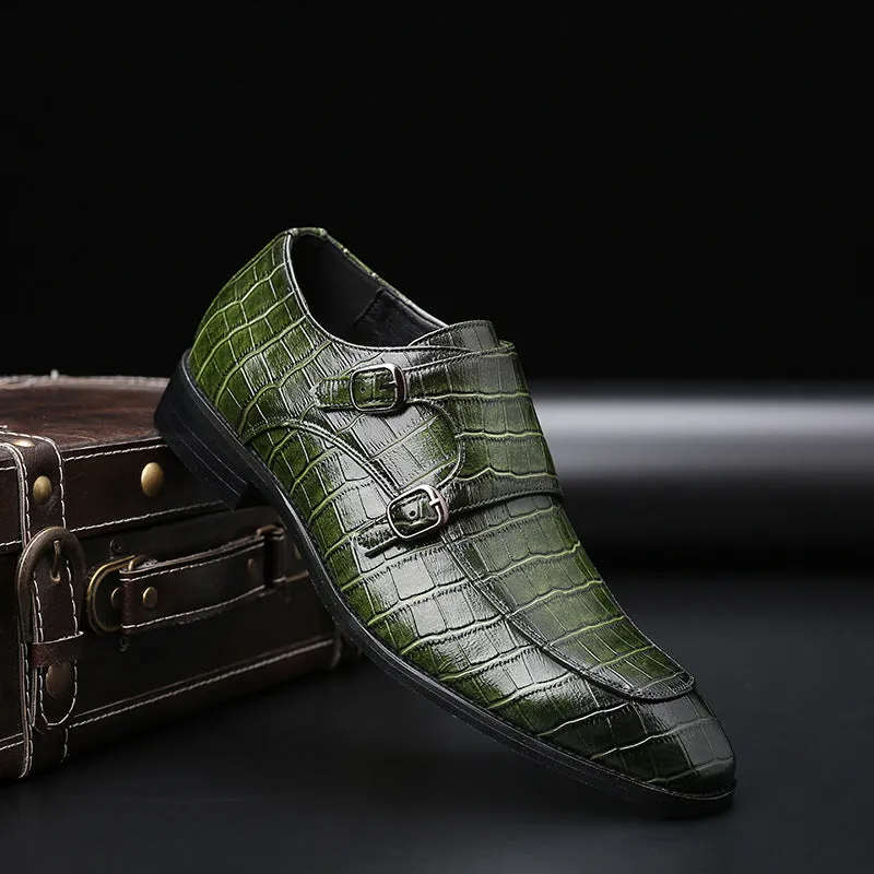 Men's alligator embossed double monk strap loafers