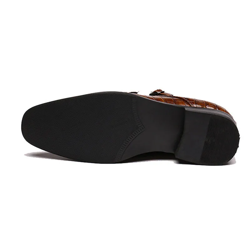 Men's alligator embossed double monk strap loafers