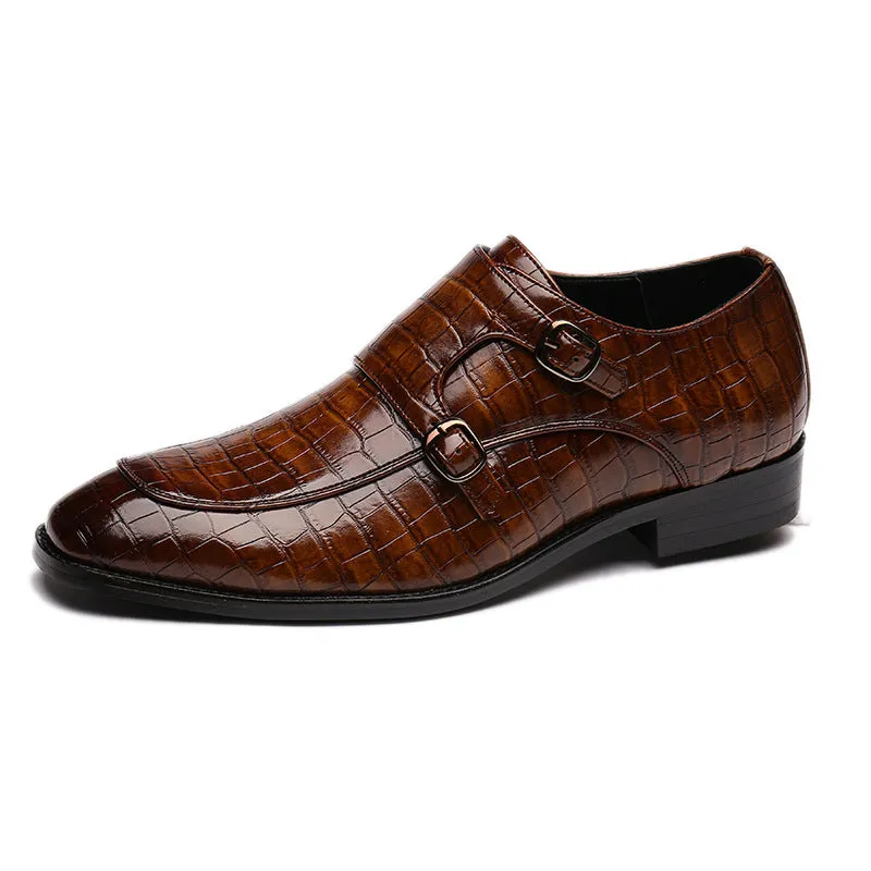 Men's alligator embossed double monk strap loafers