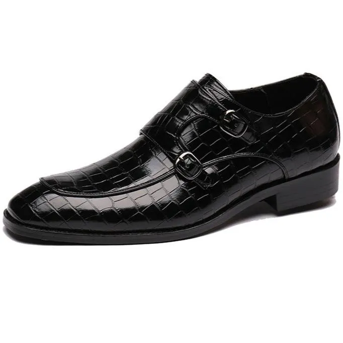 Men's alligator embossed double monk strap loafers