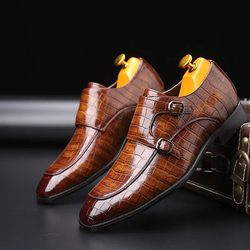 Men's alligator embossed double monk strap loafers