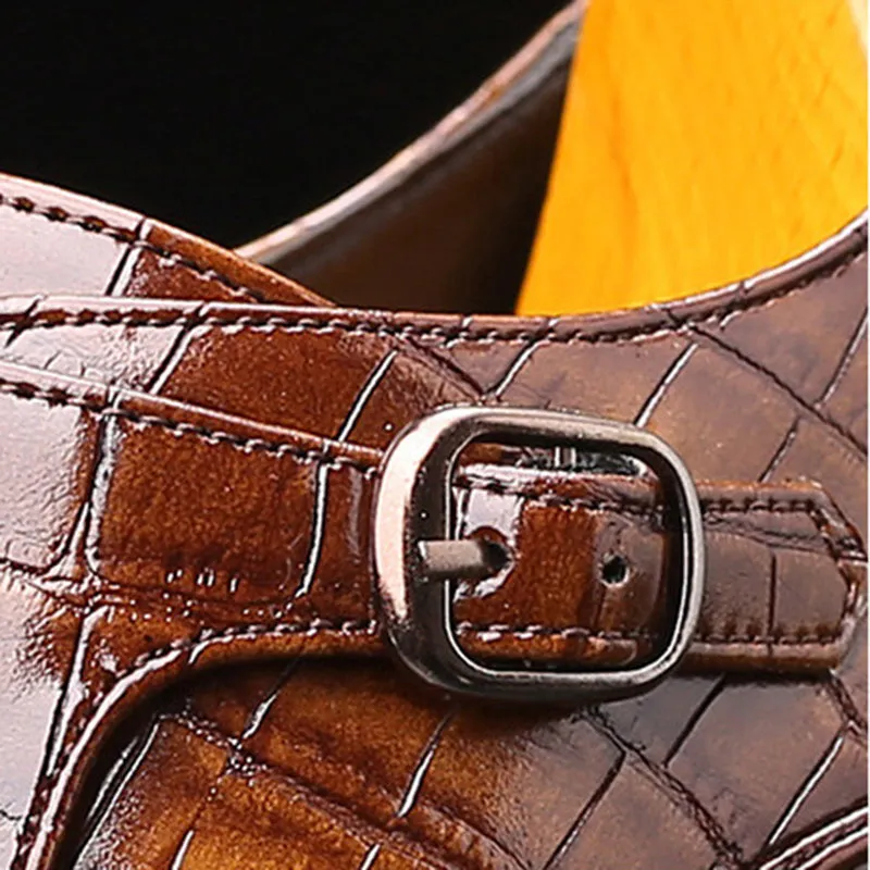 Men's alligator embossed double monk strap loafers