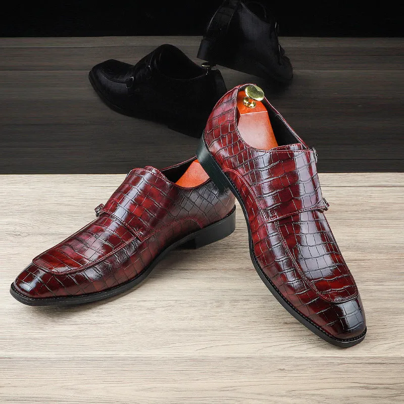 Men's alligator embossed double monk strap loafers