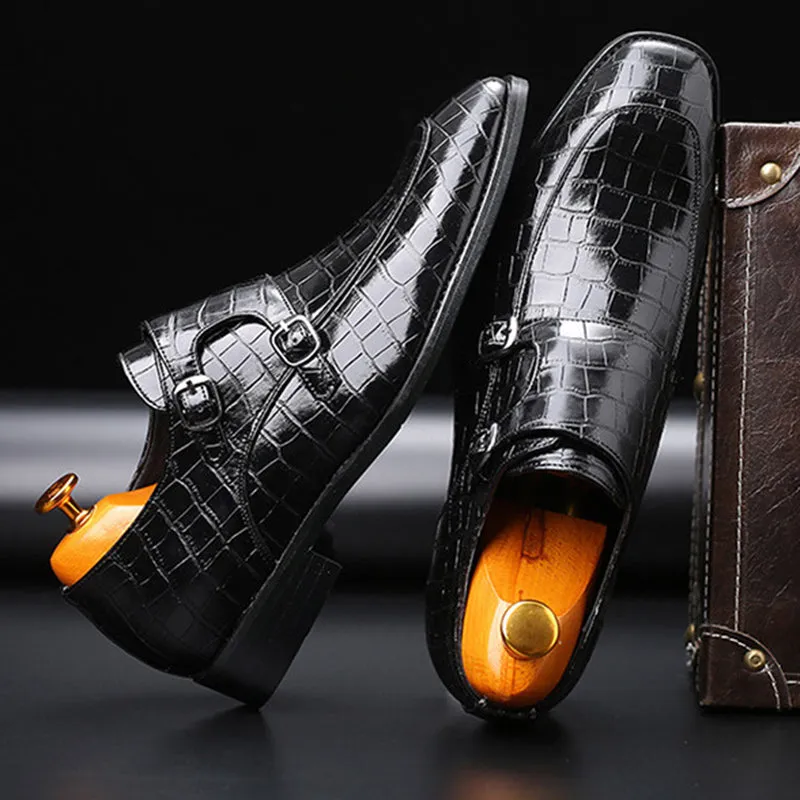 Men's alligator embossed double monk strap loafers