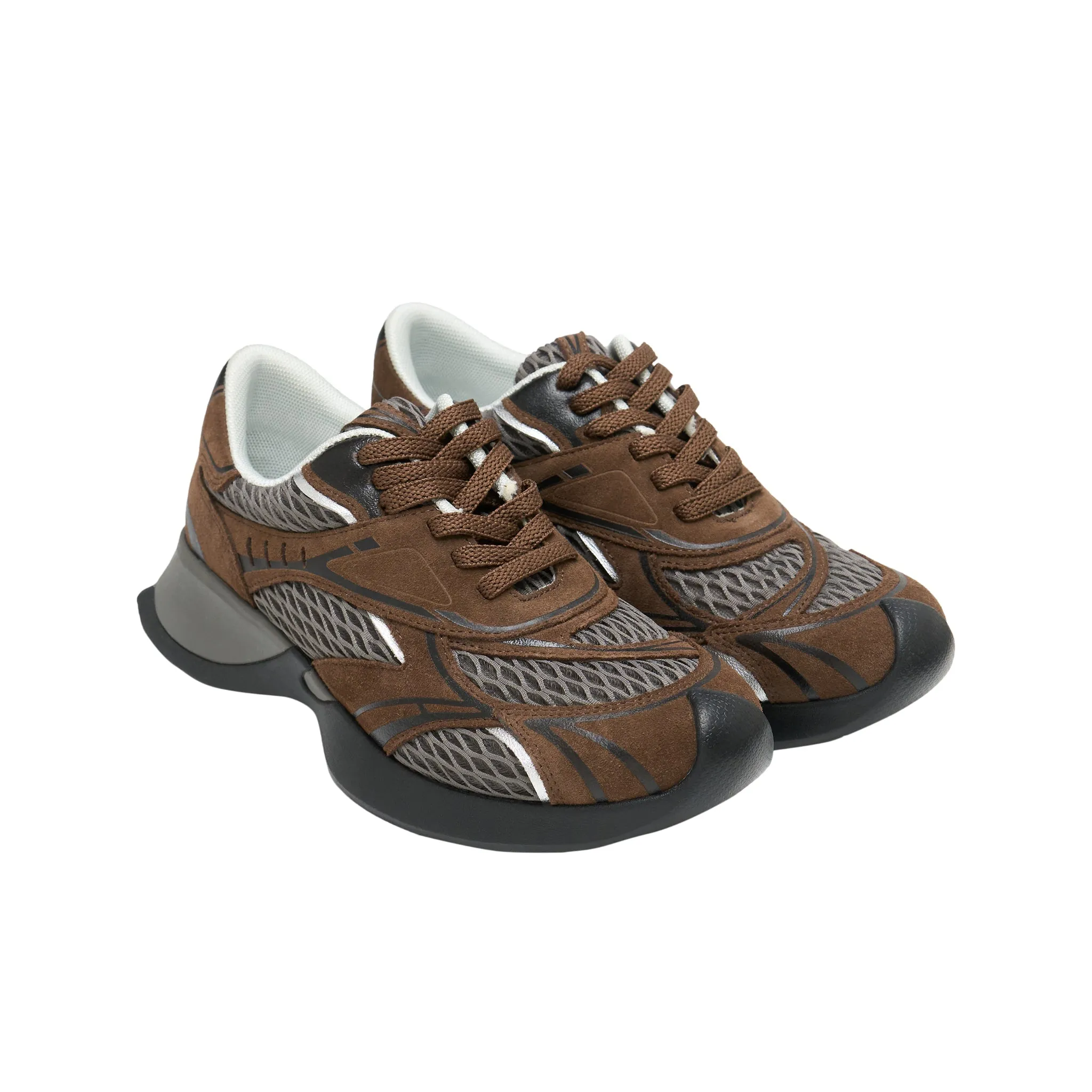 Mesh Stitching Embossed Vintage Running Shoes In Brown