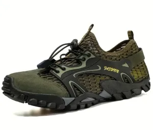 NEW Retails $170, Men's Breathable Mesh Drawstring Sneakers, Lightweight Non-Slip Outdoor Shoes For Hiking Fishing, Green, Sz 11