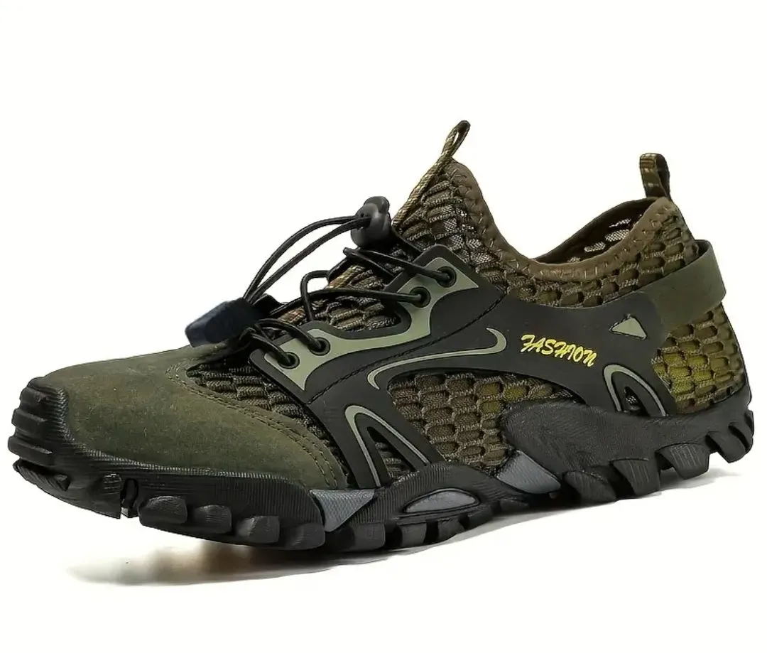 NEW Retails $170, Men's Breathable Mesh Drawstring Sneakers, Lightweight Non-Slip Outdoor Shoes For Hiking Fishing, Green, Sz 11