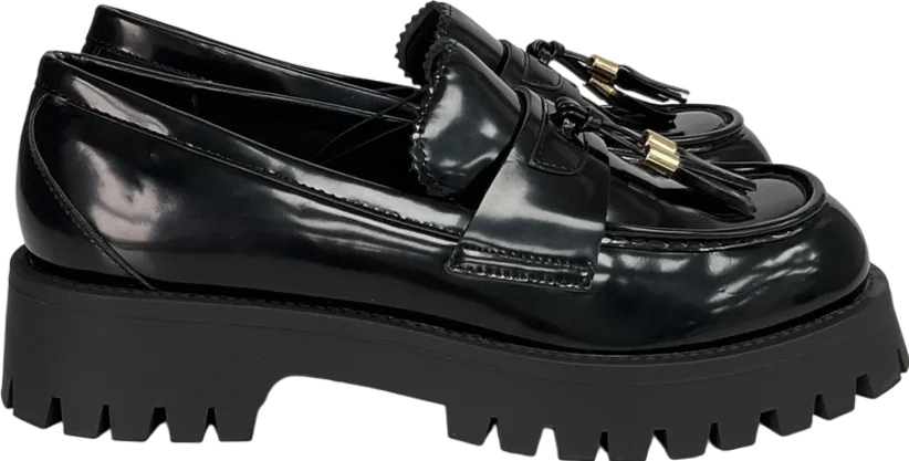 Next Black Patent Chunky Tassel Loafers UK 8 EU 41 👠