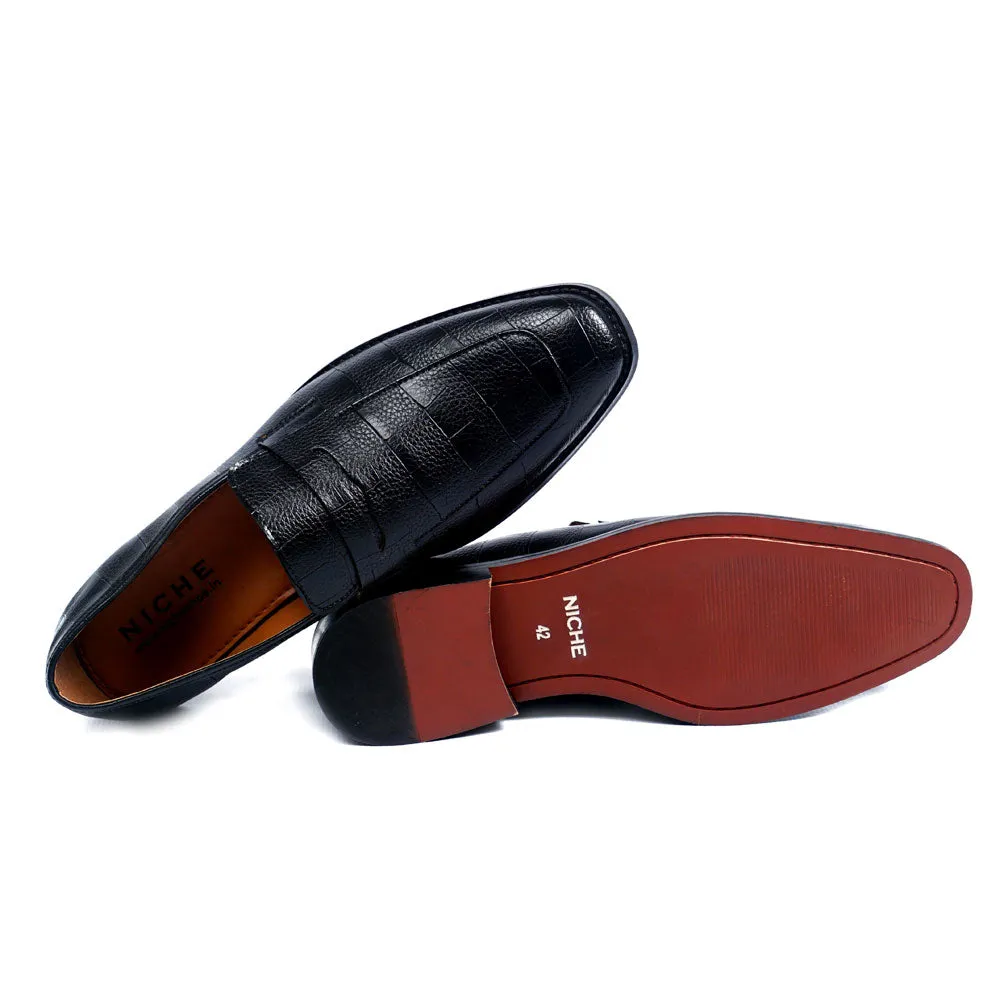 NICHE Crisp Black Croc Pattern Loafers