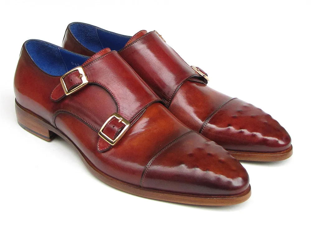 Paul Parkman Men's Double Monkstrap Burgundy Leather Shoes (Id#047)