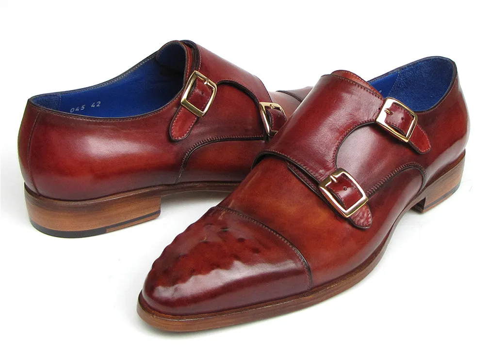 Paul Parkman Men's Double Monkstrap Burgundy Leather Shoes (Id#047)