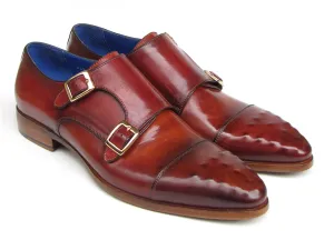 Paul Parkman Men's Double Monkstrap Burgundy Leather Shoes (Id#047)