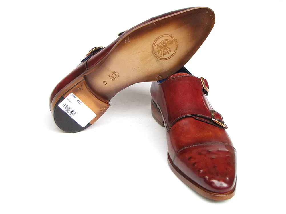 Paul Parkman Men's Double Monkstrap Burgundy Leather Shoes (Id#047)