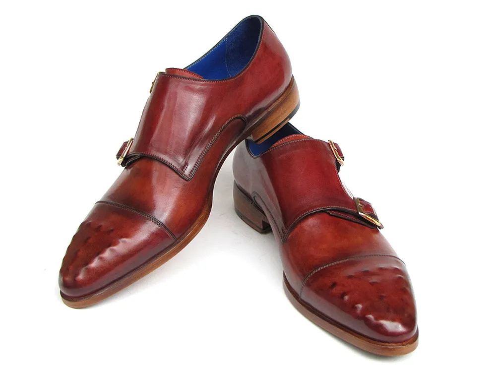 Paul Parkman Men's Double Monkstrap Burgundy Leather Shoes (Id#047)