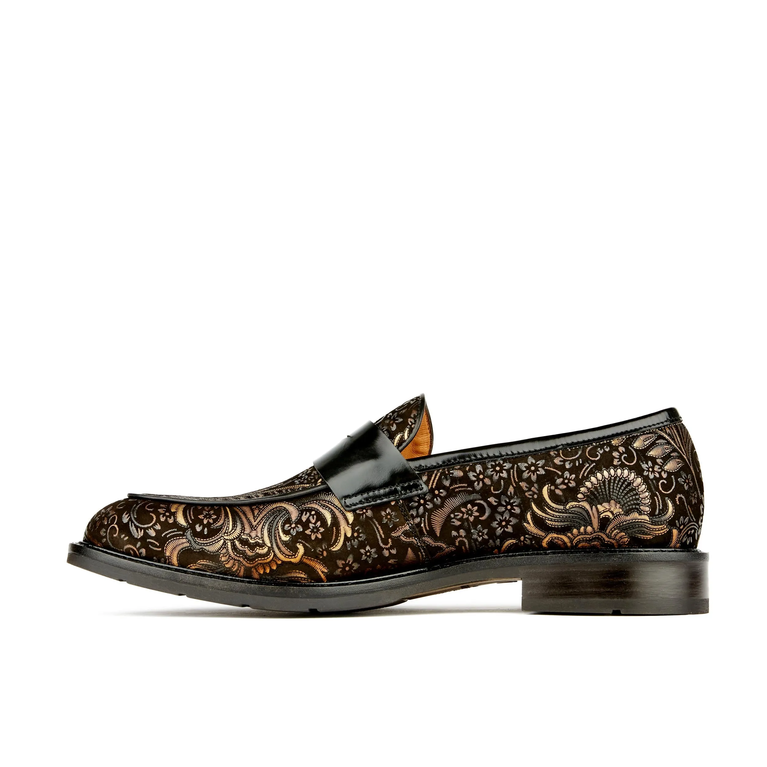 Presley - Black & Gold - Men's quality leather penny loafer in gold and black