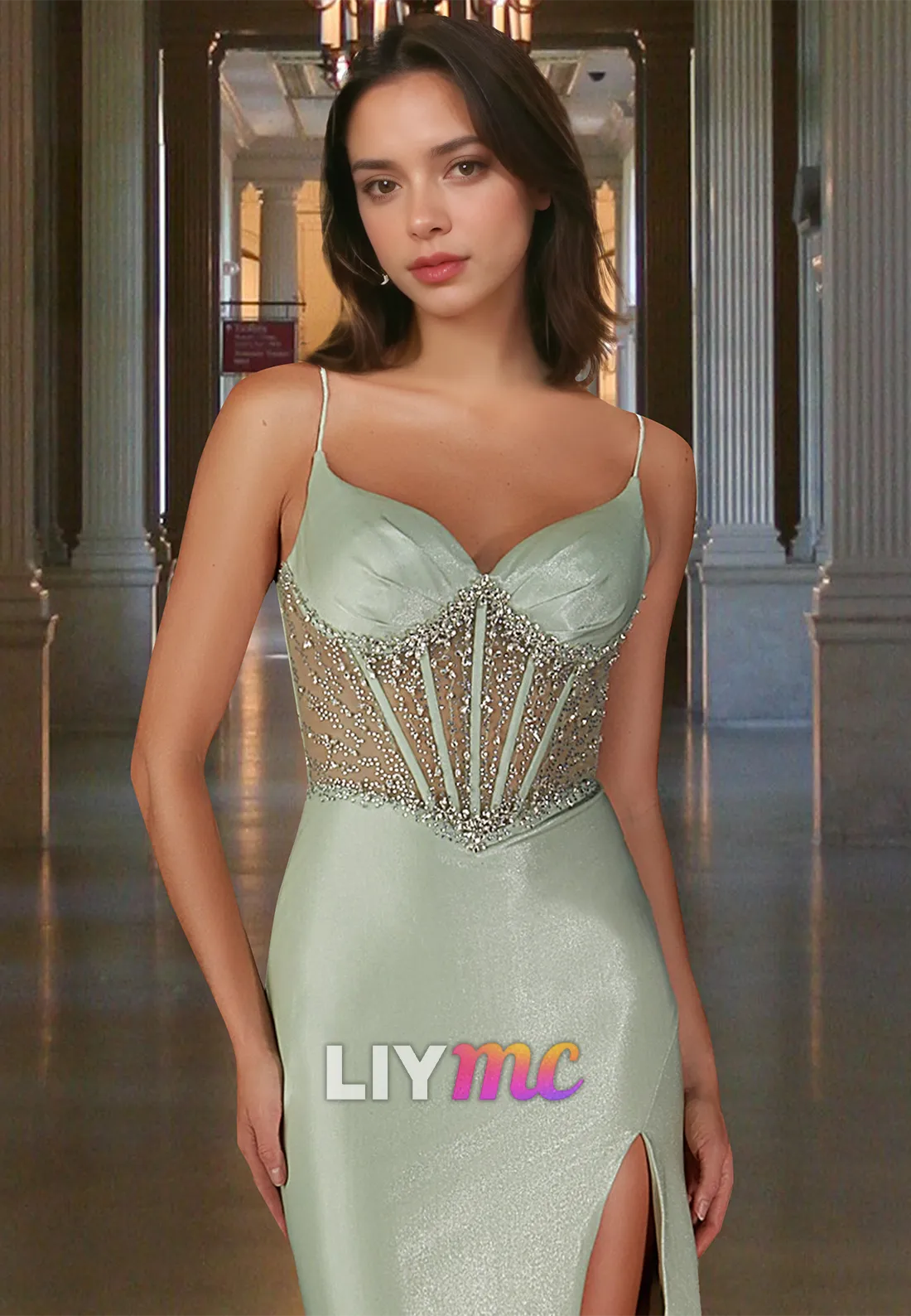 Sweetheart Sleeveless Beaded Pleated Sleek Sheath Prom Dress