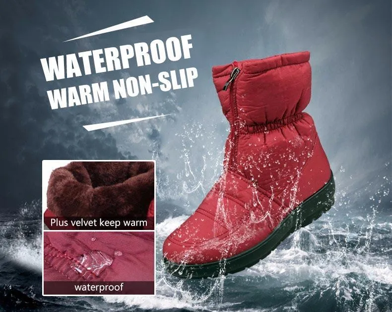 Waterproof fur lining snow boots anti-slip women's winter boots