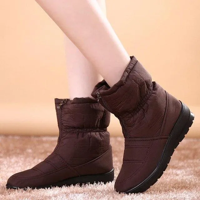 Waterproof fur lining snow boots anti-slip women's winter boots