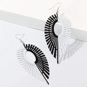 Womens Black and White Acrylic Leaf Earrings