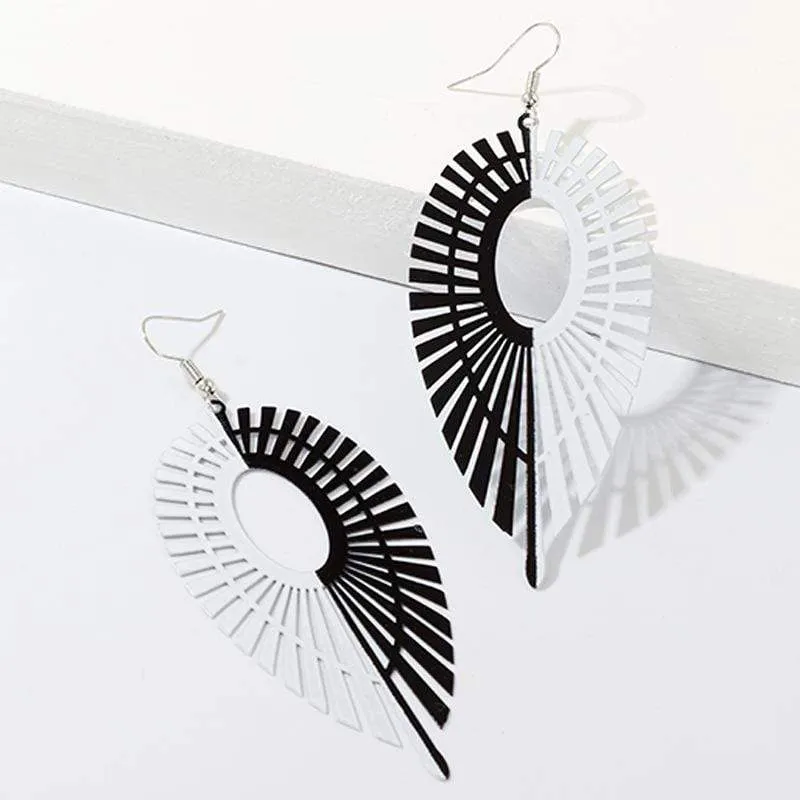 Womens Black and White Acrylic Leaf Earrings