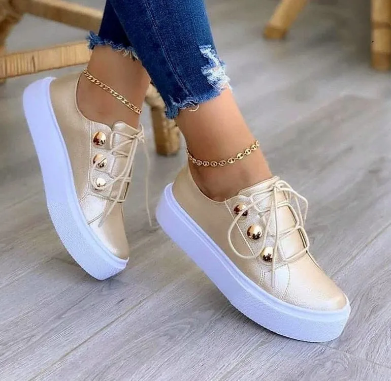 Women's Lace-up Rivet Sneakers