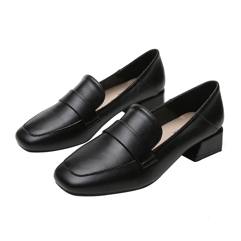 Women's low block heels slip on loafers shoes summer slip on dressy shoes