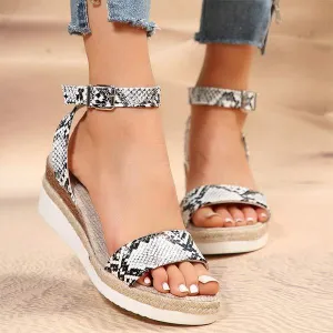 Women's Single-Band Snake Print Wedge Sandals 72867604C