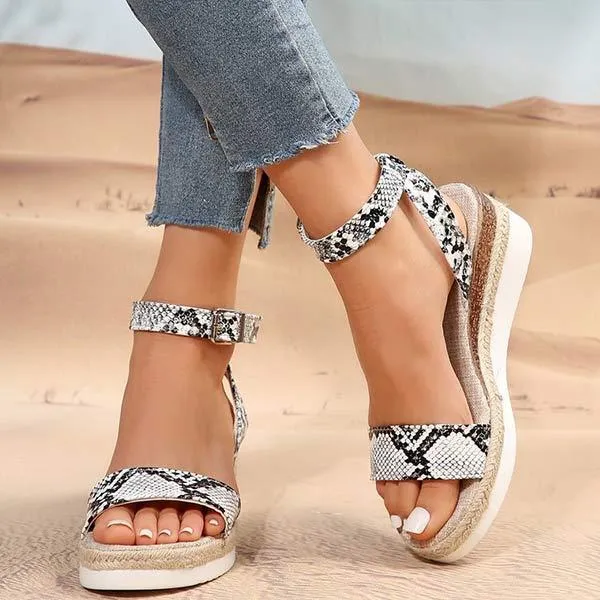 Women's Single-Band Snake Print Wedge Sandals 72867604C